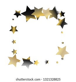 Square frame from Confetti Stars. Isolated gradient stellar elements. Platinum chrome metallic gloss. Iridescent festive  celebration vector  template for celebration decorations, packaging.