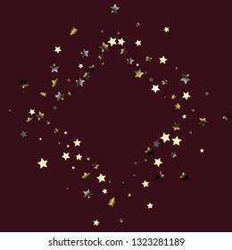Square frame from Confetti Stars. Isolated gradient stellar elements. Platinum chrome metallic gloss. Iridescent festive  celebration vector  template for celebration decorations, packaging.