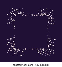 Square frame from Confetti Stars. Isolated gradient celestial elements. Pale pink blue pearl nacre shine. Festive iridescent holographic shine effect vector template for celebration decorations.