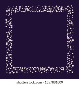 Square frame from confetti stars. Isolated gradient celestial elements. Pale pink blue pearl nacre shine. Festive iridescent holographic shine effect vector template for celebration decorations.