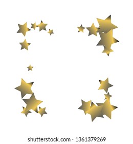 Square frame from confetti stars. Isolated gradient celestial elements. Platinum chrome metallic gloss. Festive iridescent holographic effect vector template for celebration decorations, packaging.