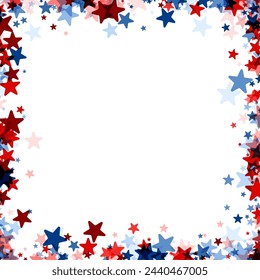 A square frame with corners densely populated by red and blue stars, creating a patriotic border for various American celebrations.