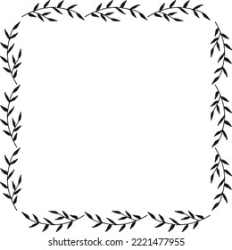 Square frame with cozy black branches on white background. Vector image.
