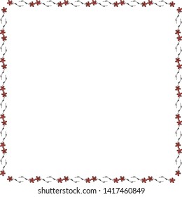 Square frame with cozy horizontal carnation on white background. Isolated floral frame for your design. Vector image. 