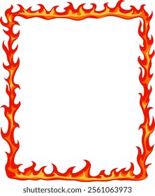 Square frame created by cartoon fire flames providing a vibrant and energetic border on a white background, ideal for adding a touch of intensity and excitement to various designs