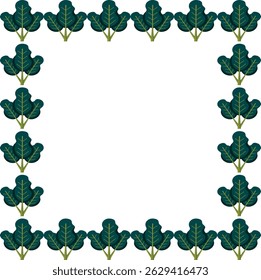 Square frame created with stylized leaves, cabbage leaves, perfect for packaging design, eco-labels, botanical art and decorative digital elements.