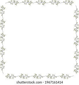 Marco cuadrado con ramas creativas sobre fondo blanco. Estilo Doodle. Imagen vectorial.