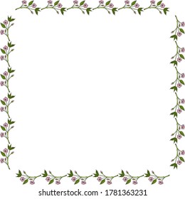 Square frame with creative sakura branches on white background. Vector image. 