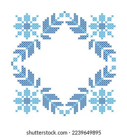 Square frame cross stitch pattern with leaves and flowers