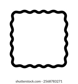 Square frame with curvy edges. Rectangular shape with wiggly borders. Picture or photo frame, empty text box, tag or label element. Vector graphic illustration.