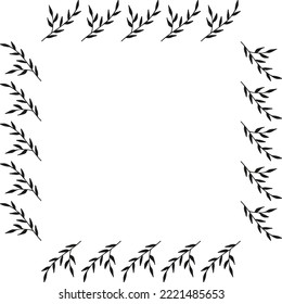 Square frame with cute black branches on white background. Vector image.
