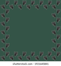 The square frame of cute cartoon tapir faces. Border of portraits with white outlines of African animals on a green background. Heads for children's design, backdrop. Vector.