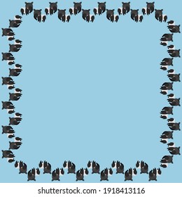 Square frame of cute cartoon tapirs characters with ruddy cheeks. Repeating African animals on a blue background. For children's graphic design, invitation, flayer, card, backdrop. Copy space. Vector.