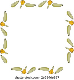 Quadrado com abobrinha verde bonito no fundo branco. Imagem vetorial.