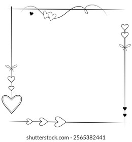 Square frame with cute hearts. Decorations for Valentine's day, wedding party. Outline frames for invitation card, celebration and holidays