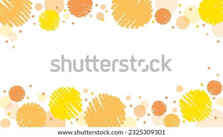 Square frame with cute orange and yellow hand-painted crayon circles and polka dots at the top and bottom