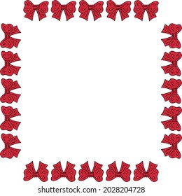Square frame with cute red bow on white background. Vector image.