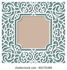 Square frame with cutout paper lace border, vector