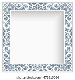 Square frame with cutout paper lace border ornament, eps10 vector illustration