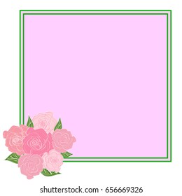 A square frame decorated with a bouquet of roses with leaves with space for text.