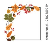 Square frame decorated with colorful autumn leaves. Vector illustration for background, sales with empty space for your inscription