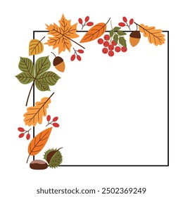 Marco cuadrado decorado con hojas de otoño de colores. Ilustración vectorial para fondo, ventas con espacio vacío para su inscripción