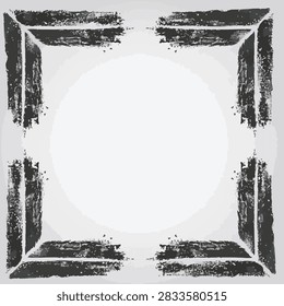 A square frame design featuring rough black brush strokes and distressed grunge textures on a neutral background.