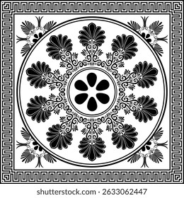 Quadrado para design com chave grega, azulejo floral meander. Quadrado egípcio, assírio, grego. Grécia, Roma antiga. Fronteira europeia quadrada. Para palácio europeu, têxtil, gravura, forjamento, azulejo
