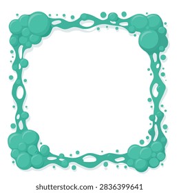 A square frame design made of dripping green slime and bubbles with a clean white center space for text or images.