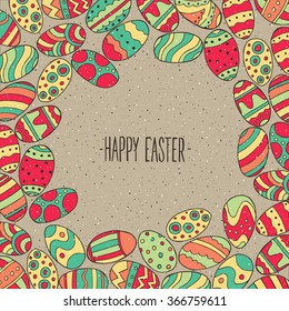 Square frame from different colorful Easter eggs - Happy Easter concept. Vector illustration
