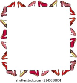 Marco cuadrado de diferentes zapatos sobre fondo blanco. Imagen vectorial.