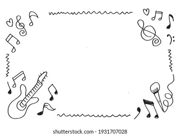 Square frame with doodle style different musical symbols with space for text.vector illustration.