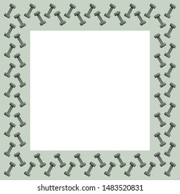 Square frame with dumbbells on a gray background