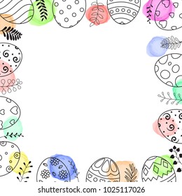 Square frame with easter eggs hand drawn and space for text on white background