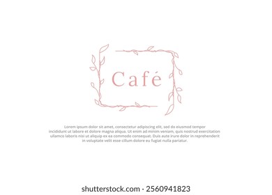 square frame elegant cafe logo with branch and leaf