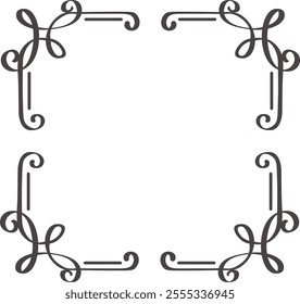 Square frame with elegant calligraphic flourishes creating a sophisticated and decorative border, perfect for invitations, certificates, menus, and various design projects