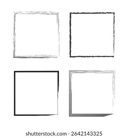 Square frame element. Grunge contour symbol. Minimal box shape. Vector decorative outline.
