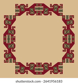 Square frame with ethnic native American design from ancient Peru. Wari or Huari culture. Rectangular Indigenous border