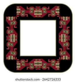 Square frame with ethnic native American design from ancient Peru. Wari or Huari culture. Rectangular Indigenous border.