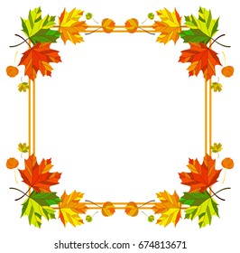 Square  frame with fallen leaves. Vector clip art.