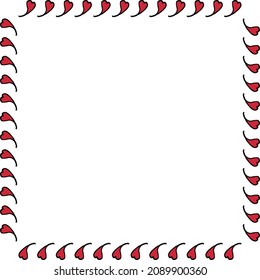 Square frame with festive red hearts on white background. Vector image.

