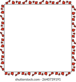 Square frame with festive red hearts on white background. Vector image.