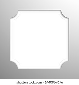Square frame with figured corners for a card or picture. Mockup template with shadow