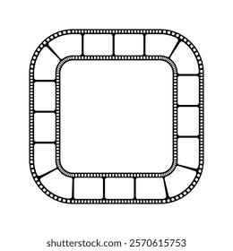 Square frame with film strip borders. Movie or photo camera tape isolated on white background. Storyboard layout. Vintage frame for photographies collage. Vector graphic illustration.