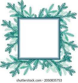 Square frame with fir branches for new year or christmas greetings in flat style.