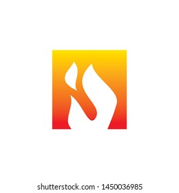 square frame flame fire logo design