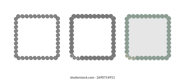 Square Frame With Floral Meander Waves Ornament Vector Illustration Set
