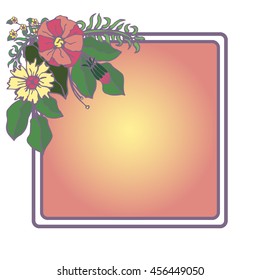 The square frame with floral ornament in the corner. vector image. Template frame for card. It can be used for packaging, invitations. Decoration on the wedding day, template bag.