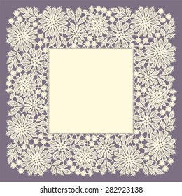 Square Frame. Floral Pattern. White Lace. Doily.