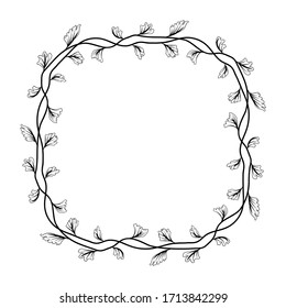 square frame with floral style. border theme of plants. delimiters for text or calligraphy. flat design isolated white background.